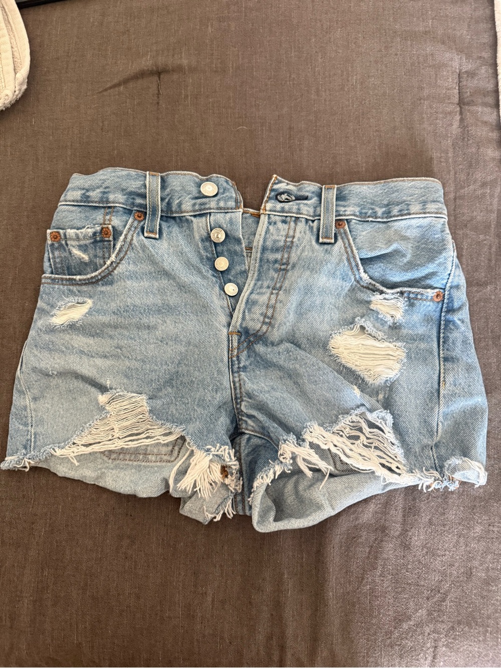 Levi's Light Blue Distressed Button-Fly Denim Shorts